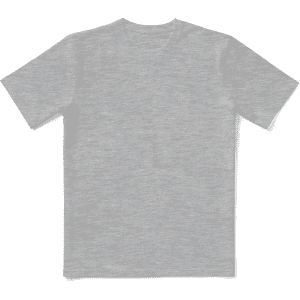 A grey T-shirt displayed flat with a simple design and a logo in the corner.