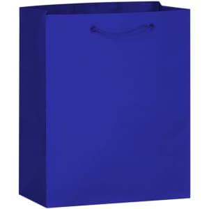 A medium laminated bag in a vibrant blue colour, featuring a matching handle and a sleek design.