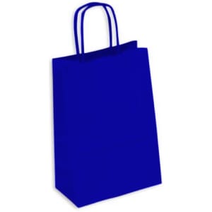 A vibrant blue kraft paper bag with two handles and no visible logos.