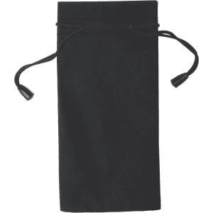 A black pouch with a drawstring closure, designed for toiletries and accessories. Features a logo.