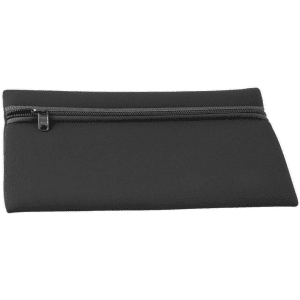 A black neoprene pencil case with a zipper closure, featuring a simple design and smooth texture.