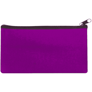 A large purple neoprene pencil case with a zip closure, featuring a simple design and smooth surface.