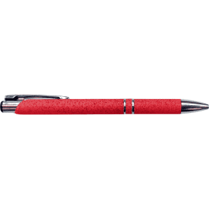 A red wheat straw slimline pen with a silver accent and a clip, featuring a shiny silver barrel.