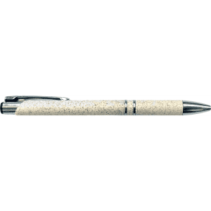 A slimline silver pen with a wheat straw barrel, featuring a shiny silver clip and accents.