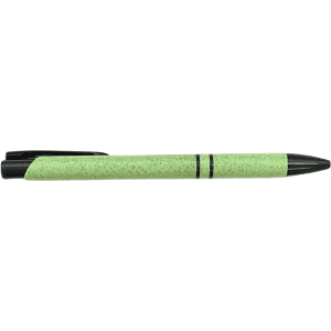A slimline pen in wheat straw material, featuring a green body with black accents and a branded logo.