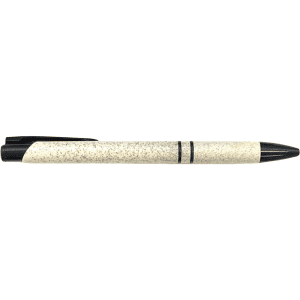 A Wheat Straw Slimline pen in cream with a black tip and clip, featuring a logo.