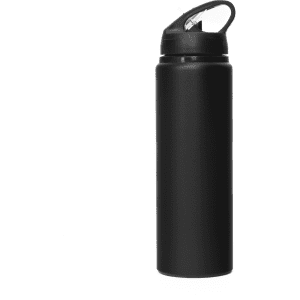 A drink bottle made of black aluminium, featuring a straw and a lid with a handle, suitable for various beverages.