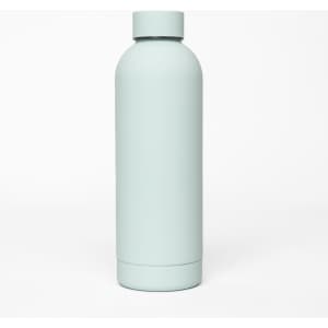A drink bottle featuring a light mint green double wall design and a logo. Suitable for thermos use.