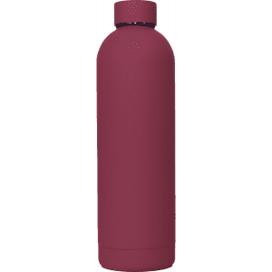 A drink bottle in a deep burgundy colour, featuring a double-wall design and a smooth finish.