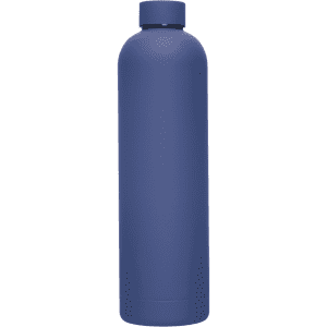 A drink bottle in a matte navy blue finish, featuring a secure screw cap and a minimalist design.