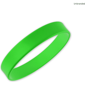 A green silicone wristband featuring a smooth finish and a unbranded design.