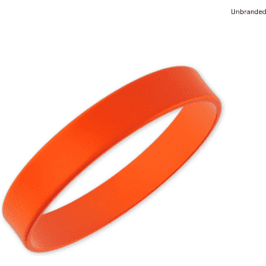 An orange silicone wrist band, smooth and unbranded, without any visible logos or text.
