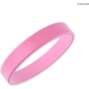 A pink silicone wristband with a smooth finish, featuring an unbranded design.