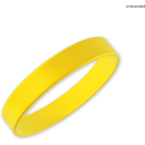 A yellow silicone wristband with a smooth finish and no visible branding.