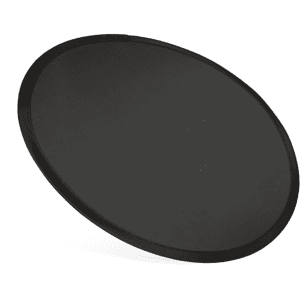 A round, black nylon foldable flyer with a simple design and no visible branding.