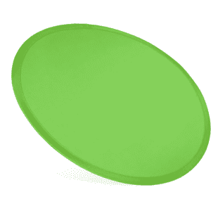 A green nylon foldable flyer with a smooth surface and rounded edges, ideal for outdoor fun and games.