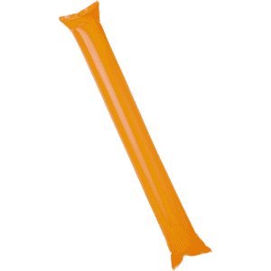 An orange inflatable cheering stick with a sealed end, featuring a simple design.