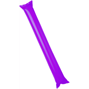 Vibrant purple inflatable cheering stick with a smooth surface and a tapered end. Features a logo.