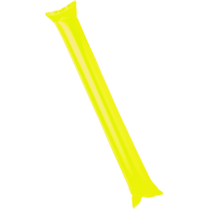 A bright yellow inflatable cheering stick, featuring a logo. Suitable for fun and games, especially at events.