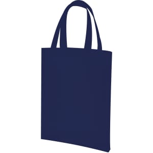A navy blue tote bag with two handles and a simple design. It has a logo on one side.
