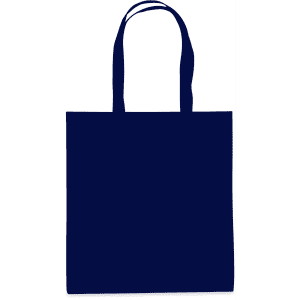 A navy tote bag with two handles and no visible branding or text.