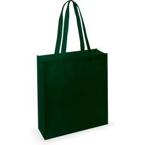 A green tote bag with dual handles and a blank front, suitable for various carrying purposes.
