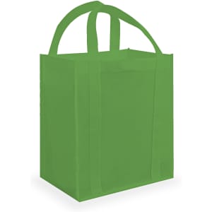 A green tote bag with two handles and no visible branding.