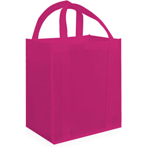 A bright pink tote bag with two sturdy handles and a simple design. It features a plain exterior without additional details.