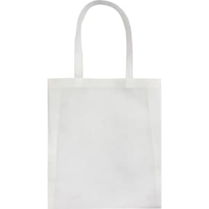 A white tote bag featuring two handles and a blank surface, suitable for custom branding options.
