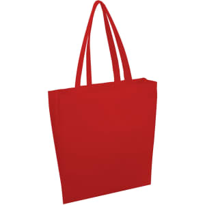 A red tote bag with two handles and no visible branding.