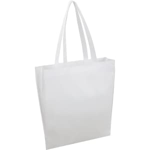 A white tote bag with two sturdy handles and an area for a logo or branding.