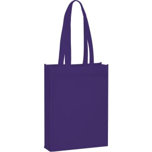 A purple non-woven tote bag with long handles and a plain design, featuring a branding area.