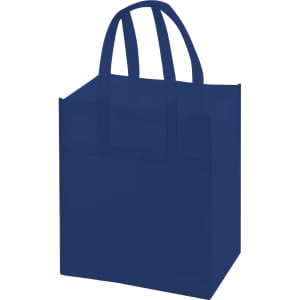A large navy blue non-woven shopping bag with two sturdy handles and a simple design.