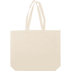 A cream-coloured tote bag with two long handles and a simple design, featuring a logo.