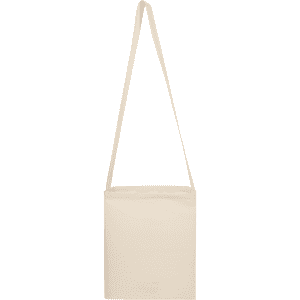 A beige Sling Bag with a long shoulder strap, featuring a simple design and a branding logo.