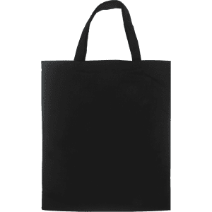 A black calico tote bag with short handles, featuring a plain design and no visible logos.