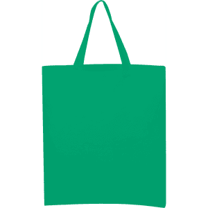 A green calico tote bag featuring short handles and a blank surface. The bag has a simple design and no visible branding.