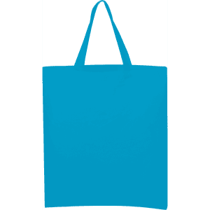 A turquoise tote bag with short handles and no visible logos or branding.