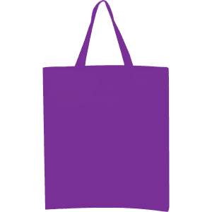 A purple calico tote bag with short handles and no visible branding.