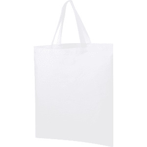A large white tote bag with two handles and no visible branding or text.