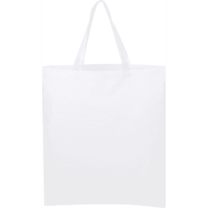 A large white calico tote bag with two shoulder straps and no visible branding.