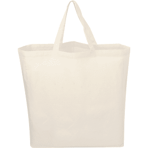 A cream cotton tote bag with two handles, featuring a simple design and no visible branding.