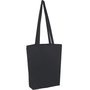 A long handle cotton bag in black, featuring two sturdy shoulder straps and a simple design.