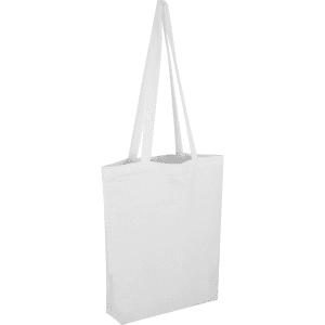 A white long handle cotton bag with two handles and no visible branding.