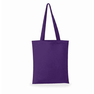 A purple tote bag with two long handles and no visible logos or branding.