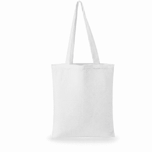 A plain white tote bag with two shoulder straps and an unbranded design.