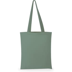 A green canvas tote bag with long handles, featuring a simple design and no visible logos or branding.