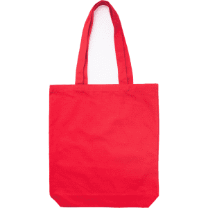 A red canvas tote bag with two shoulder straps and no visible logos or branding.