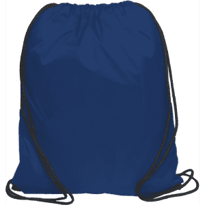A blue nylon drawstring bag featuring black drawstrings, ideal for carrying small items.