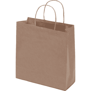 A medium brown kraft paper bag featuring twisted paper handles. The bag has a simple design.